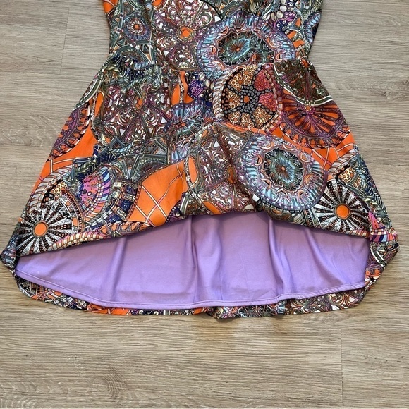 Ark & Co A-Line Cap Sleeve Mini Dress Boho Orange Multicolor Lined Back Zip Sz L - Picture 5 of 11